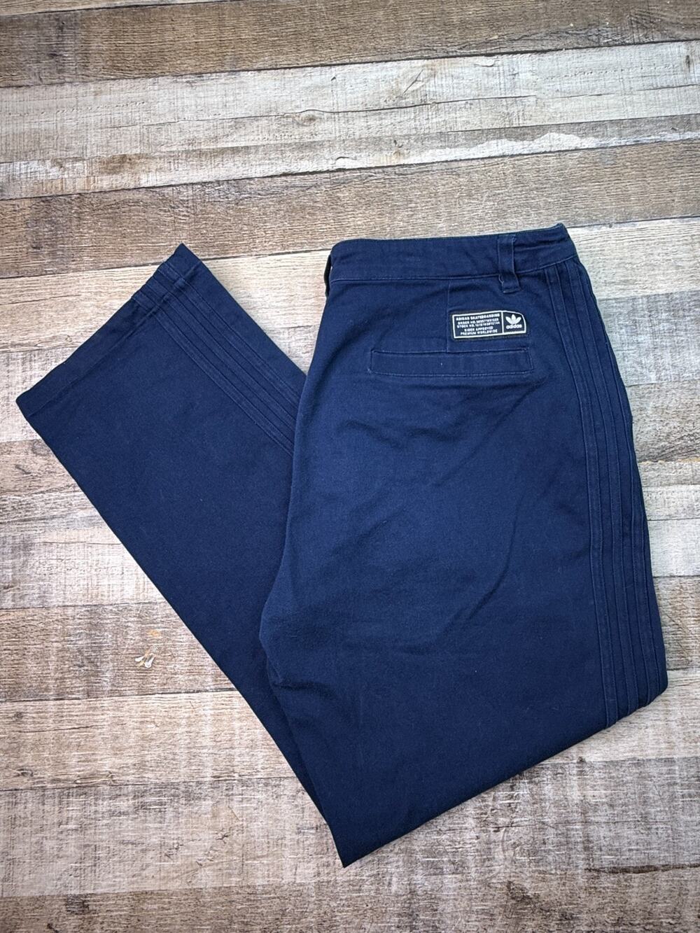 Adidas Originals Mens Skateboarding Pants Striped Chino 36x30* Dark Blue Baggy